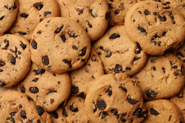 Delicious Chocolate Chip Cookies Background Top View — Stock Photo, Image