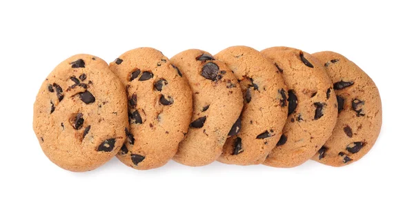 Cookie Uri Delicioase Cip Ciocolată Izolate Alb Vedere Sus — Fotografie, imagine de stoc