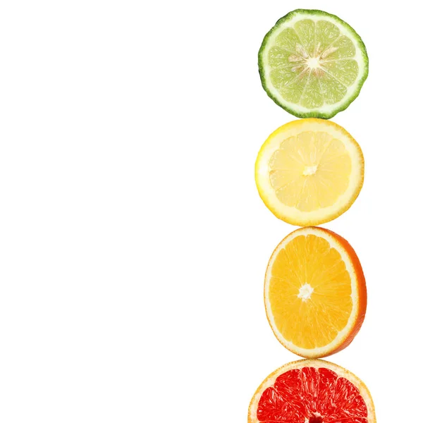 Stack Different Fresh Citrus Fruits White Background — Stock Photo, Image