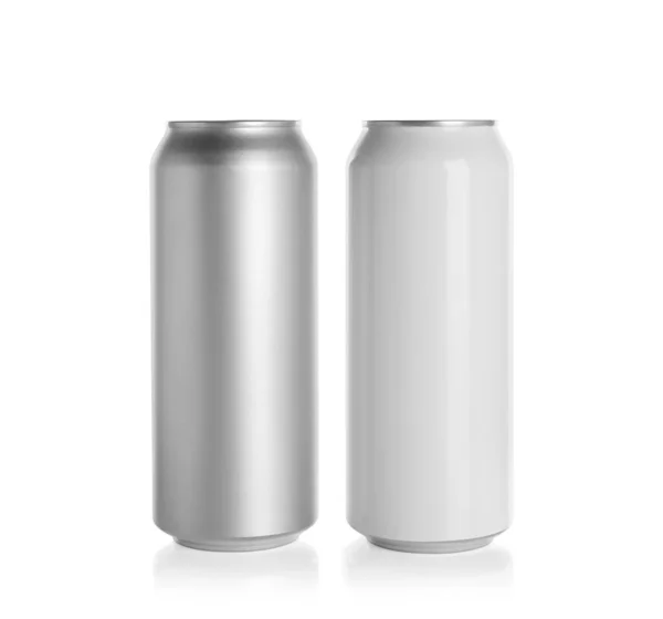 Aluminiumdosen Mit Getränken Auf Weißem Hintergrund — Stockfoto