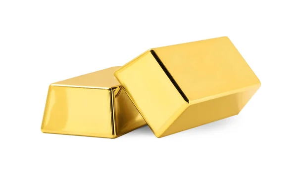 Two Shiny Gold Bars Isolated White — Fotografia de Stock