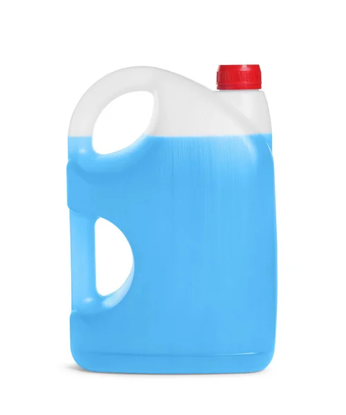 Plastic Canister Blue Liquid Isolated White — Foto Stock