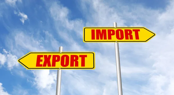 Señal Tráfico Con Palabras Importación Exportación Flechas Apuntando Direcciones Opuestas —  Fotos de Stock