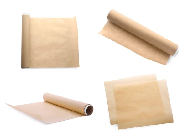 Collage Different Baking Paper White Background — Stockfoto