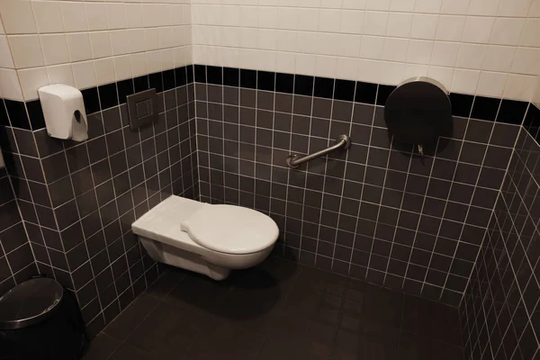 Clean Ceramic Toilet Bowl Tiled Wall Indoors — Fotografia de Stock