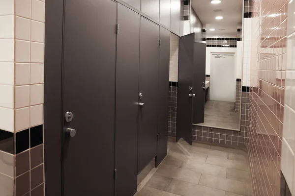 Public Toilet Interior Stalls Tiled Walls — стоковое фото