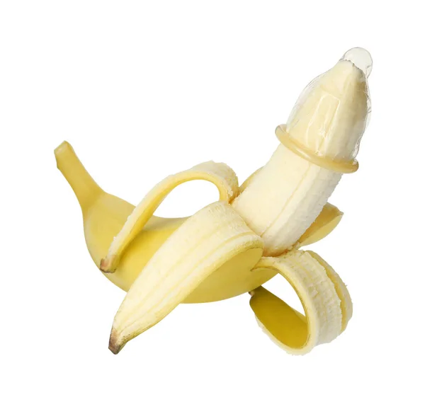Banán Kotonnal Fehér Alapon Biztonságos Szex Fogalma — Stock Fotó