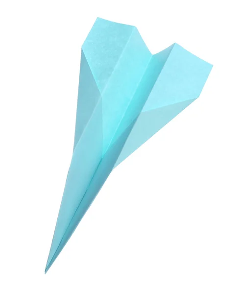 Handmade Light Blue Paper Plane Isolated White — Stock Photo, Image