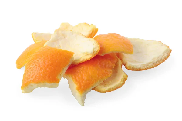 Many Orange Fruit Peels Preparing Drying Isolated White — Stok fotoğraf