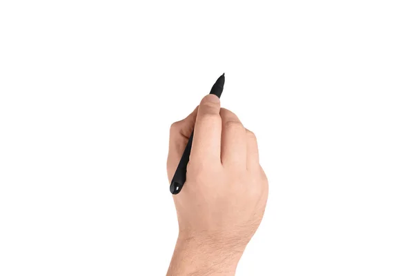 Man Holding Pen White Background Closeup Hand — Fotografia de Stock