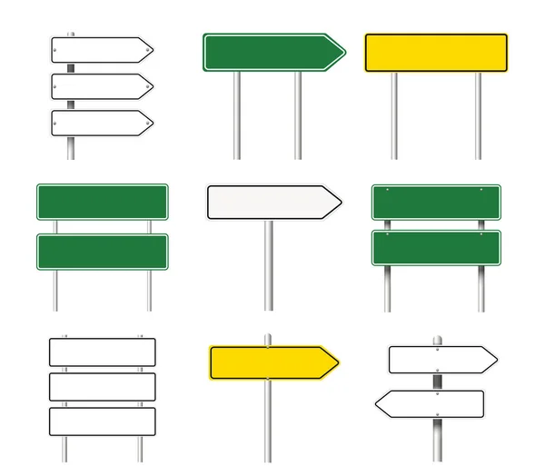 Different blank road signs on white background, collage design
