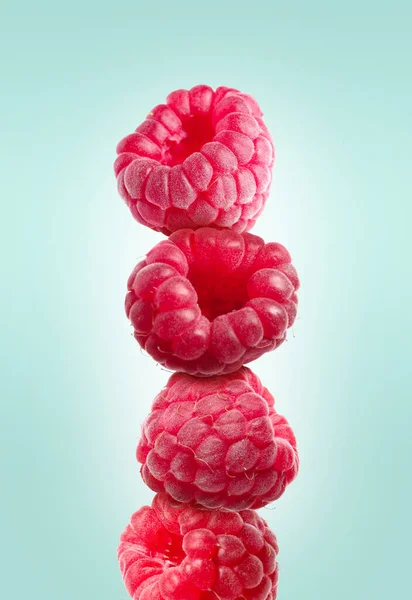 Stack Ripe Raspberries Light Mint Background — Stock Photo, Image