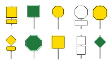 Different blank road signs on white background, collage design