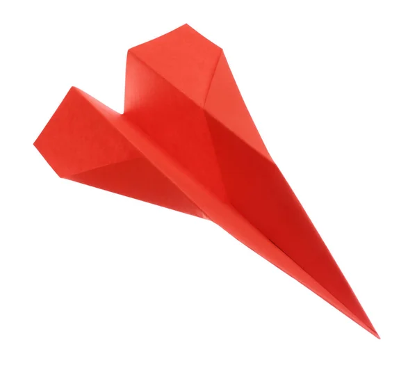 白色隔离的手工红纸飞机 — 图库照片