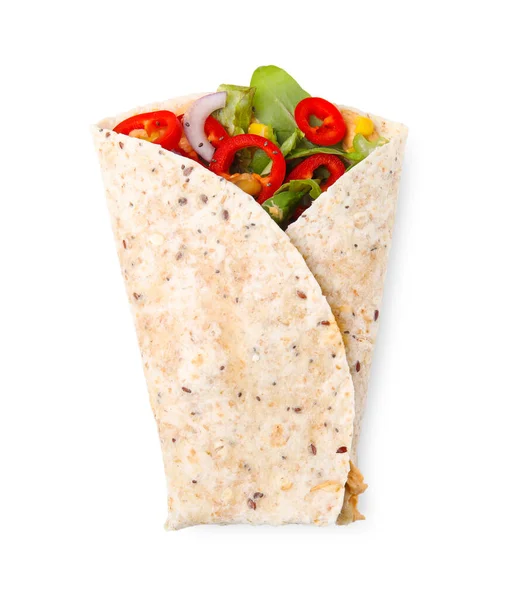 Delicious Hummus Wrap Vegetables Isolated White Top View — Stock Photo, Image