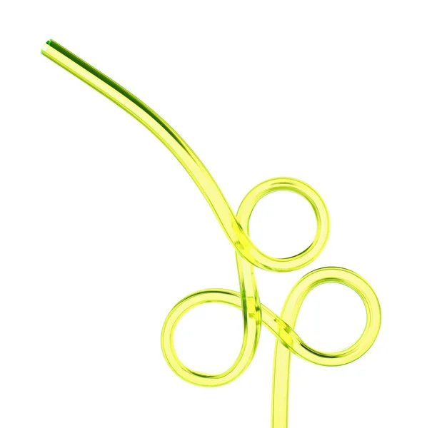 Tubo Coquetel Plástico Amarelo Isolado Branco — Fotografia de Stock