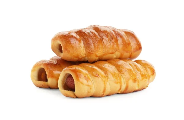 Many Delicious Sausage Rolls Isolated White — Photo