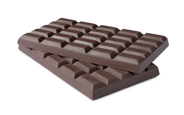 Leckere Dunkle Schokoladentafeln Isoliert Auf Weiß — Stockfoto
