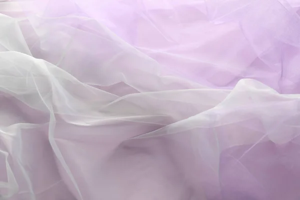 Beautiful Tulle Fabric Lilac Background Top View — Stock Photo, Image