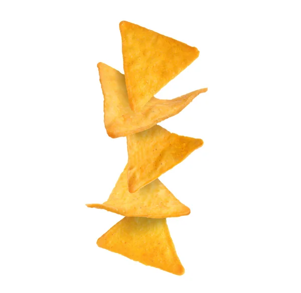 Stapel Smakelijke Tortilla Chips Witte Achtergrond — Stockfoto