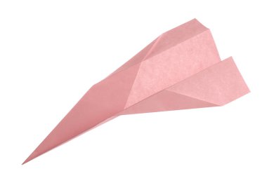 Handmade light pink paper plane isolated on white