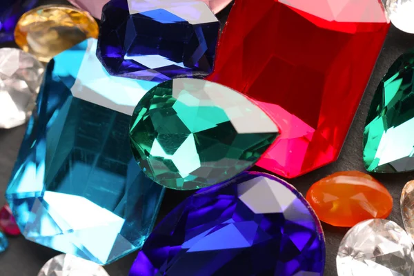 Different Beautiful Gemstones Jewelry Grey Background Closeup — Stock Photo, Image