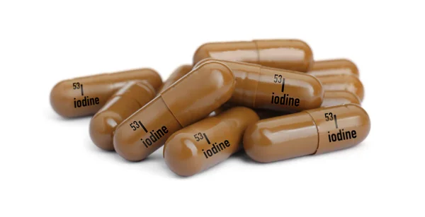 Pile Iodine Pills Isolated White — Stock Photo, Image