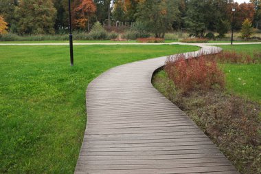 Yolları ve yeşil çimenleri olan güzel bir şehir parkı