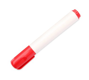 Bright red marker isolated on white, top view. School stationery