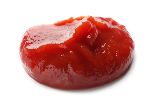 Verse Smakelijke Rode Ketchup Geïsoleerd Wit Close — Stockfoto