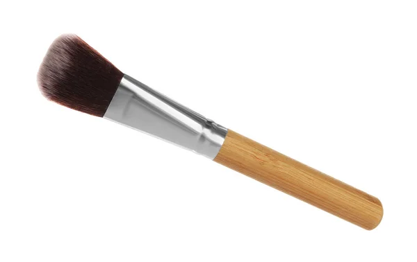 Szczotka Makijażu Drewnianą Rączką Izolowana Biało — Zdjęcie stockowe
