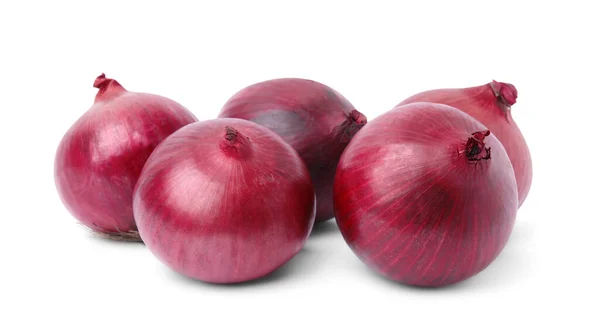 Many Fresh Red Onions White Background — Stockfoto