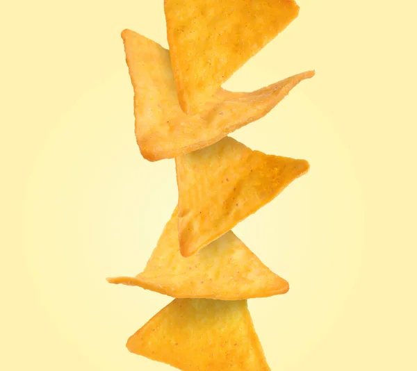 Stack Tasty Tortilla Chips Beige Background — Stock Photo, Image