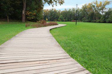Yolları ve yeşil çimenleri olan güzel bir şehir parkı