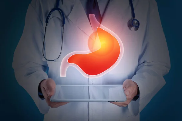 Mide Ekşimesi Diğer Gastrointestinal Hastalıkların Tedavisi Doktor Karanlık Arka Planda — Stok fotoğraf