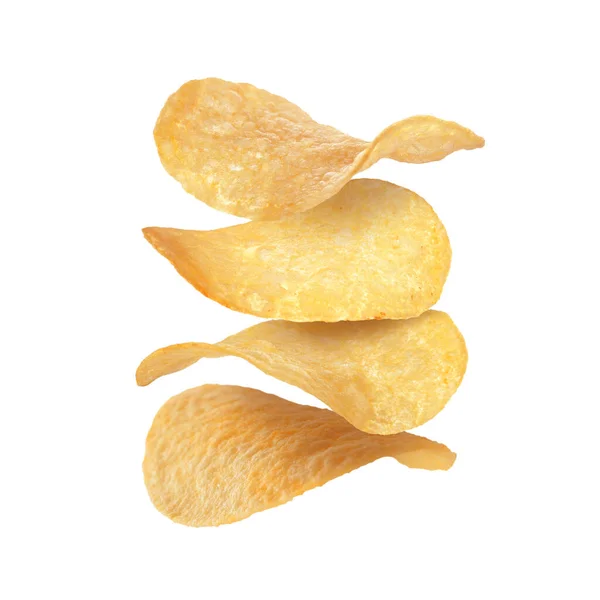 Stack Tasty Potato Chips White Background — Stock Photo, Image