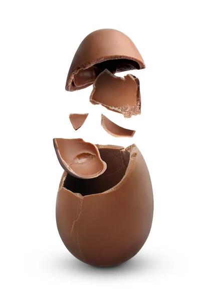 Εκρηκτικό Αυγό Σοκολάτας Γάλακτος Λευκό Φόντο — Φωτογραφία Αρχείου