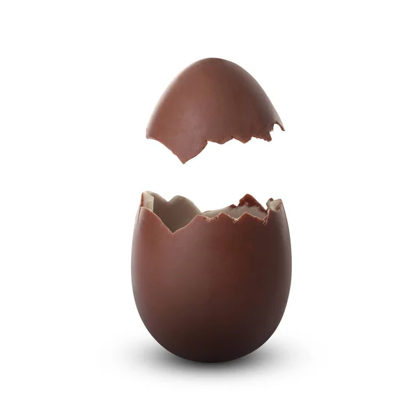 Broken Milk Chocolate Egg White Background — Stock Photo, Image