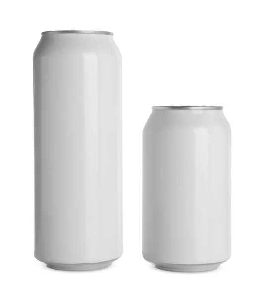 Latas Aluminio Con Bebidas Sobre Fondo Blanco — Foto de Stock