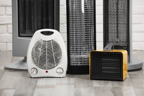 Different Modern Electric Heaters Floor Room — Zdjęcie stockowe