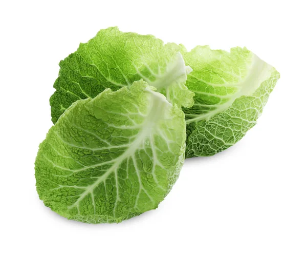 Fresh Leaves Savoy Cabbage White Background — Stockfoto