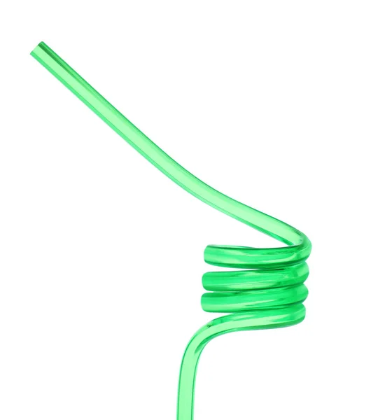 Hellgrüne Kunststoff Cocktailröhre Isoliert Auf Weiß — Stockfoto