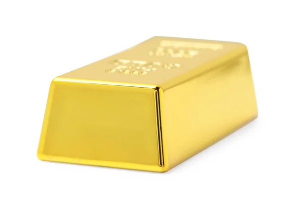 One Shiny Gold Bar Isolated White — Stock Photo, Image