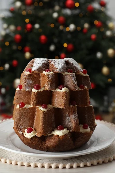 Pandoro Italian Sweet Christmas Tree Stock Image - Image of plate