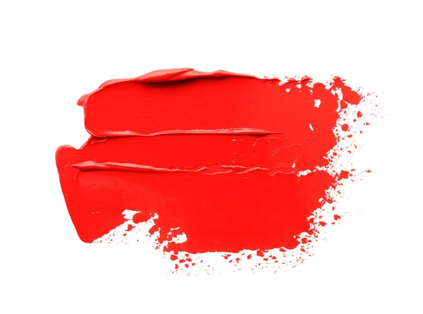 Red Oil Paint Stroke White Background Top View — Foto de Stock