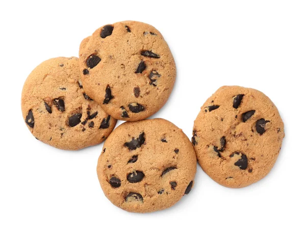 Delicious Chocolate Chip Cookies Isolated White Top View — Stock Photo, Image