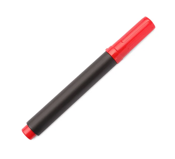 Bright Red Marker Isolated White Top View School Stationery —  Fotos de Stock