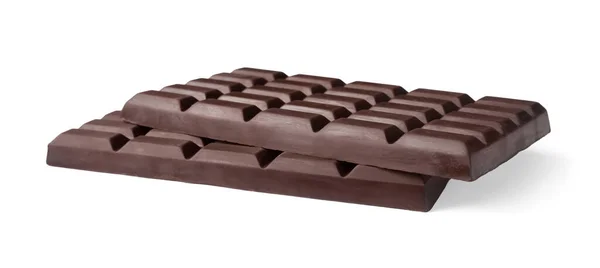 Leckere Dunkle Schokoladentafeln Isoliert Auf Weiß — Stockfoto