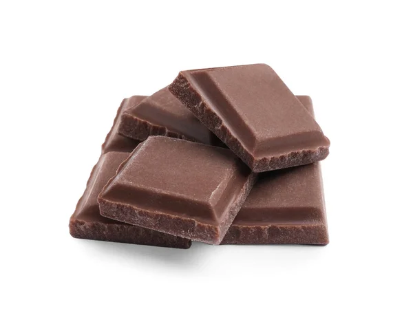 Kousky Lahodné Čokolády Bílém Pozadí — Stock fotografie
