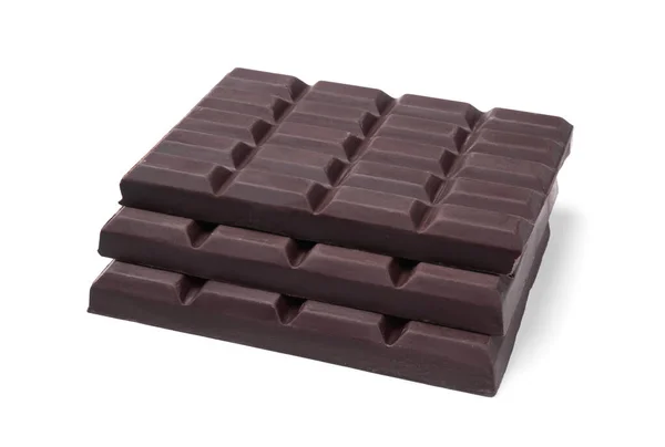 Deliciosas Barras Chocolate Escuro Fundo Branco — Fotografia de Stock
